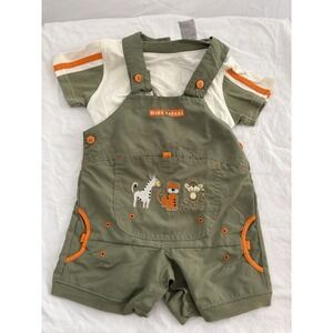 Tiny Tots Wild Safari 2 Piece Overall Set 12 Months Zebra Tiger Monkey Cotton